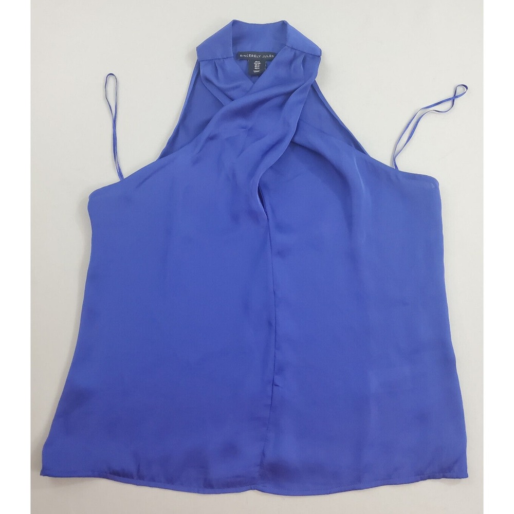 Sincerely Jules Womens Blue Sleeveless Halter V-Neck Blouse Top Size S New